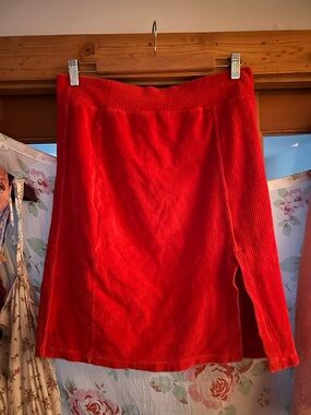 Goddesswear Soft Stretch Red Corduroy Mini Skirt with Side Slit L